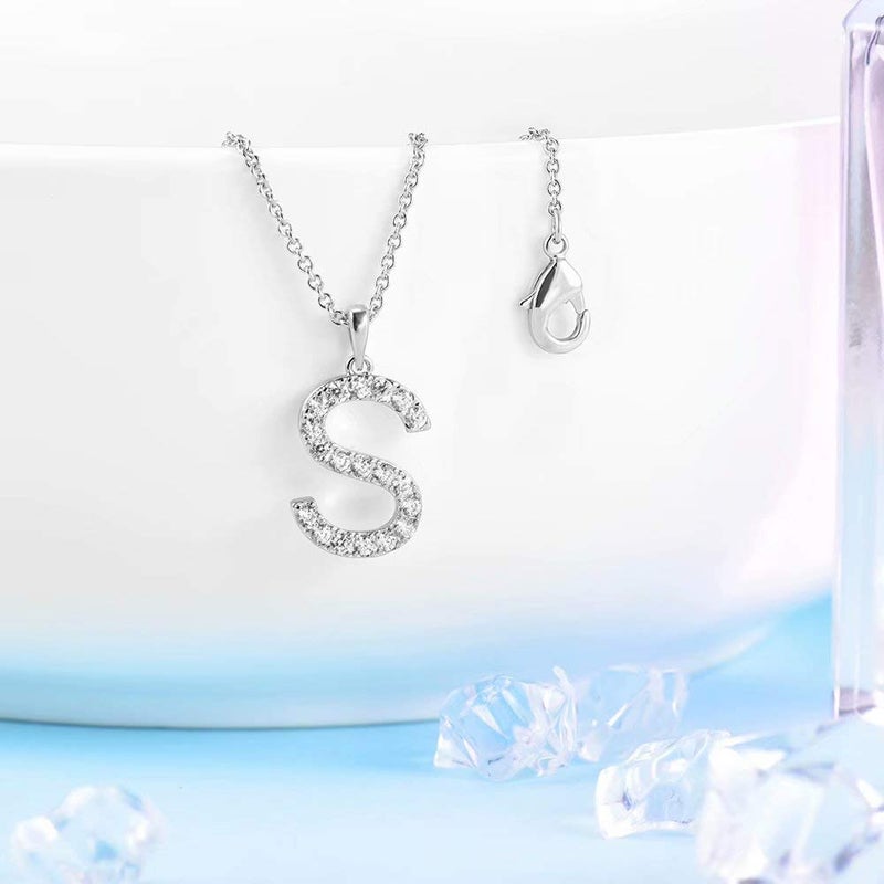 Tarsus S Initial Letter Stainless Steel Silver Alphabet Pendant Necklace Monogram charm cubic zirconia Jewelry Gifts for Women Teen - Image 3